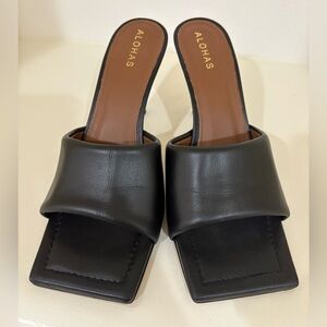 Black Square Toe Mules Size 9